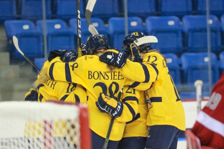 Five different Bobcats score in womens ice hockeys fifth shutout of the season