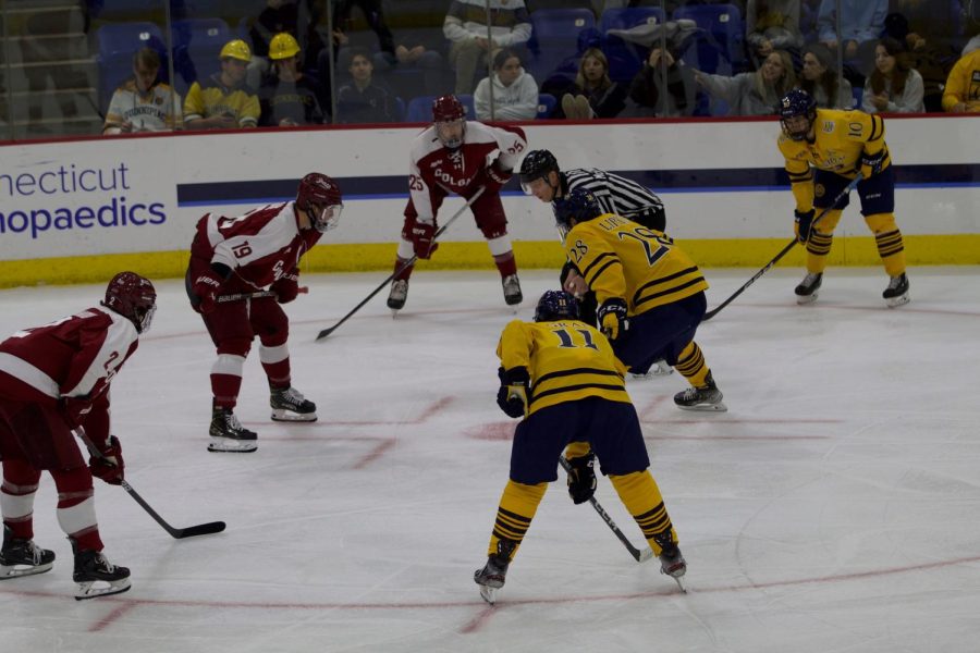 Quinnipiac men's ice hockey teams "York Hill Boys" channel General MacArthur, “I came through and I shall return”